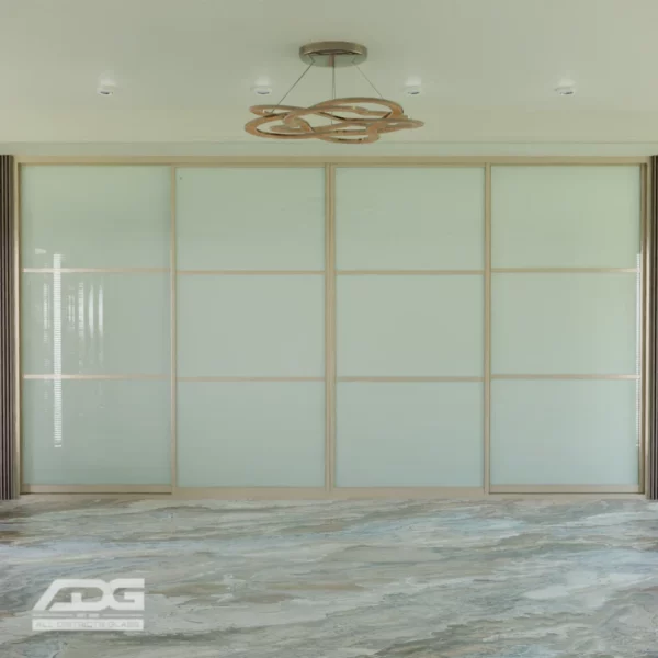 Accola Sliding Wardrobe Doors | Double Striped | Almond Ivory | Frosted Glass | White Glass WD41462